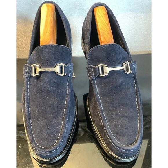 Stacy Adams Mens Casual Walking Shoes Blue Suede Horse Bit Loafers Dressy 10.5 M - Picture 3 of 10